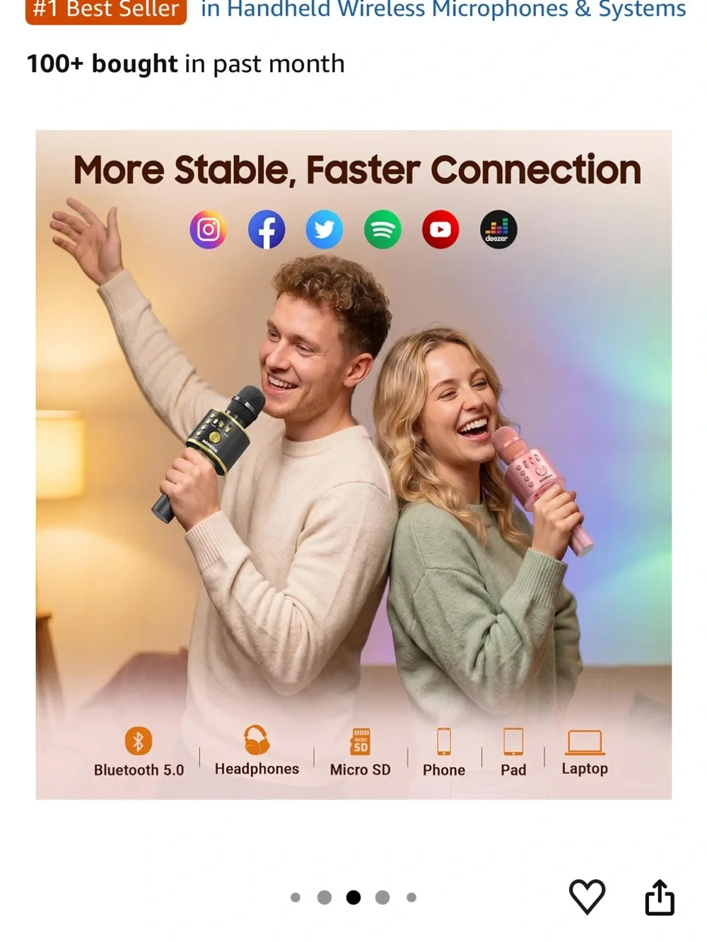 Rose Gold Bluetooth Wireless Handheld Microphone with Speaker
